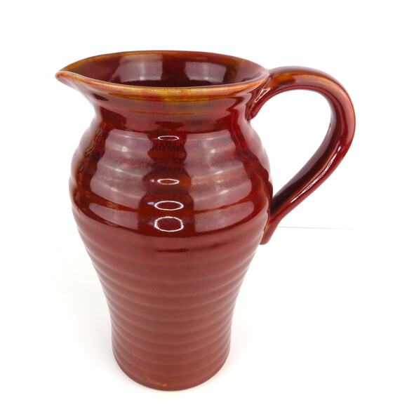 Vintage Studio Pottery Oxblood Glaze Pitcher 10” Hand Thrown Stoneware Jug - Picture 2 of 11